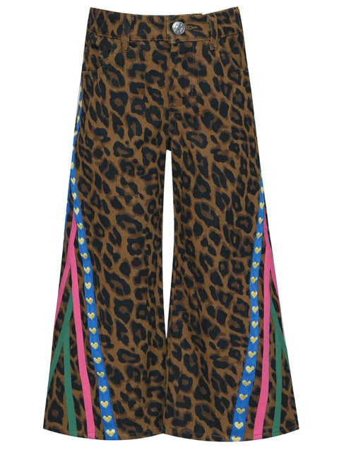 Leopard Print Denim Pants w/ Side Trim Detail