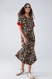 Leopard Print Dress with Front Knotted Detail-Dress-Q2-L-Brown-Urbanheer