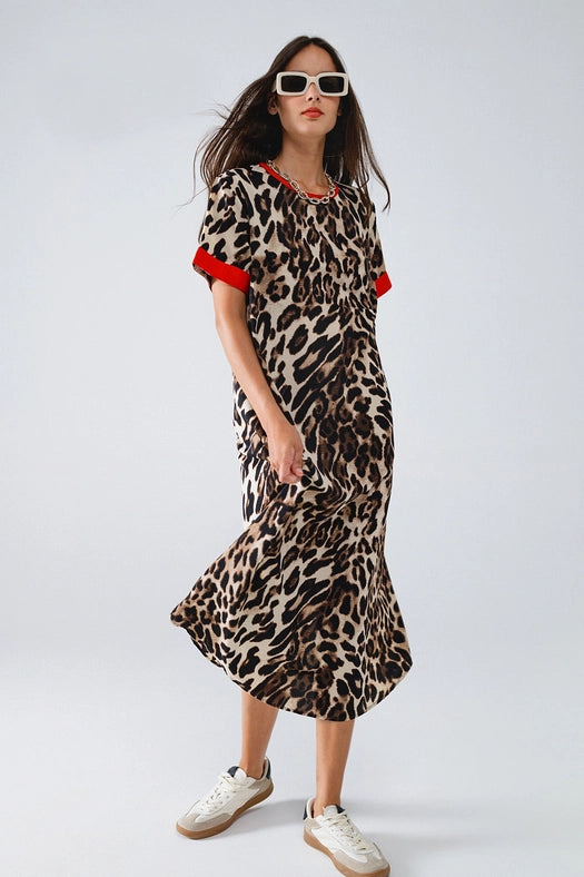 Leopard Print Dress with Front Knotted Detail-Dress-Q2-L-Brown-Urbanheer
