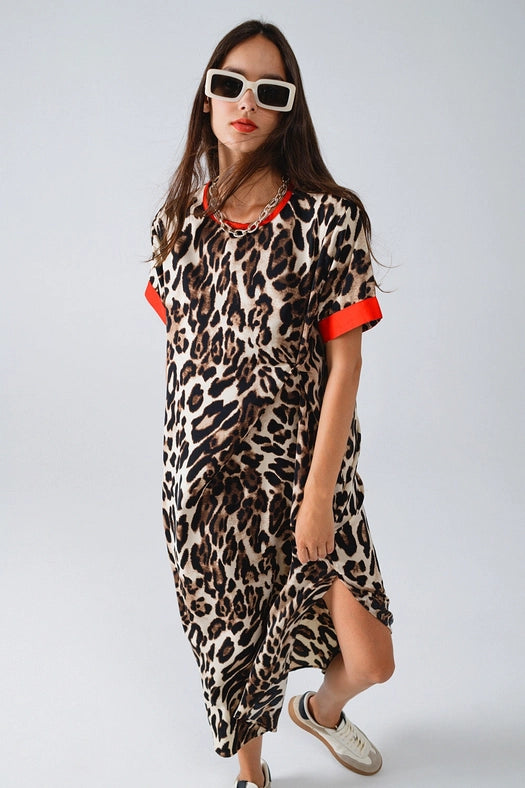 Leopard Print Dress with Front Knotted Detail-Dress-Q2-L-Brown-Urbanheer