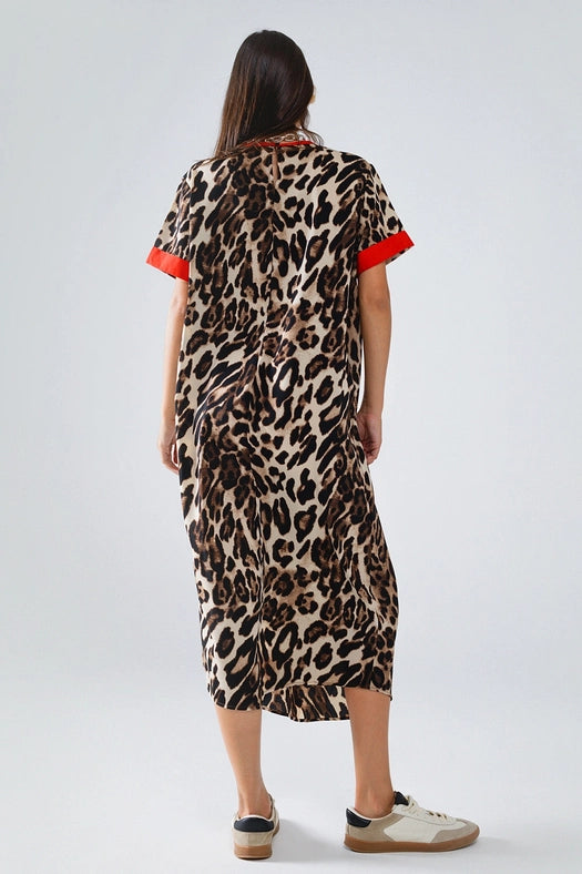 Leopard Print Dress with Front Knotted Detail-Dress-Q2-L-Brown-Urbanheer