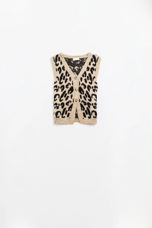 Leopard Print Knitted Vest-Vest-Q2-OS-Brown-Urbanheer