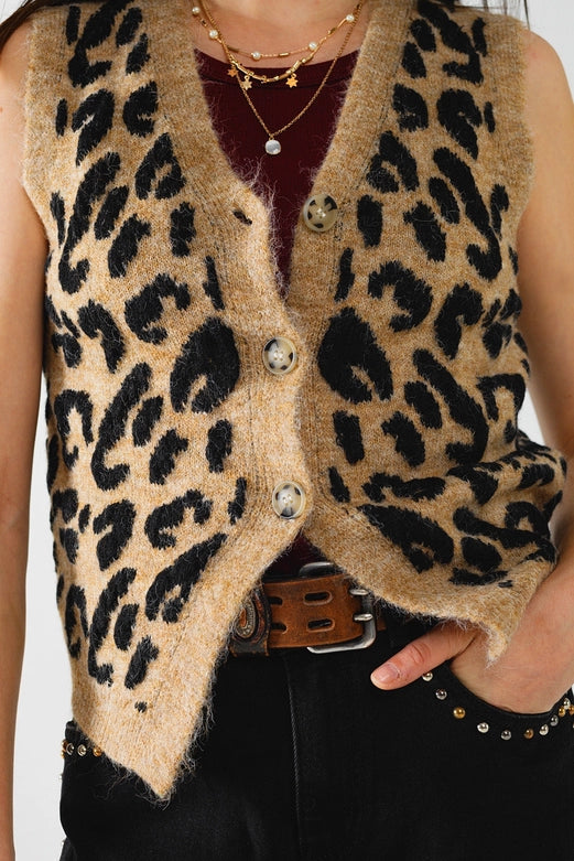 Leopard Print Knitted Vest-Vest-Q2-OS-Brown-Urbanheer