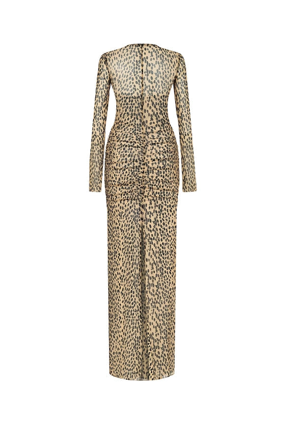 Leopard Print Long Sleeve Dress-Dress-NOCTURNE-XS-Multi-colored-Urbanheer