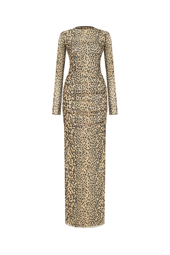 Leopard Print Long Sleeve Dress-Dress-NOCTURNE-XS-Multi-colored-Urbanheer