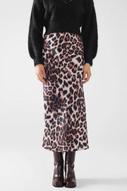 Leopard Print Mid-Rise Flared Midi Skirt-Skirt-Q2-S-Brown-Urbanheer