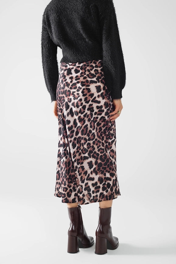 Leopard Print Mid-Rise Flared Midi Skirt-Skirt-Q2-S-Brown-Urbanheer