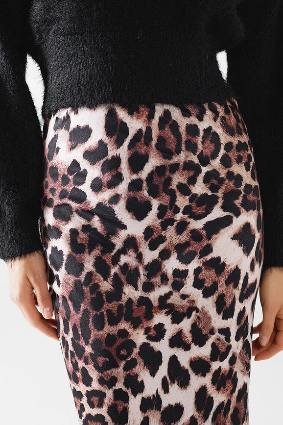Leopard Print Mid-Rise Flared Midi Skirt-Skirt-Q2-S-Brown-Urbanheer