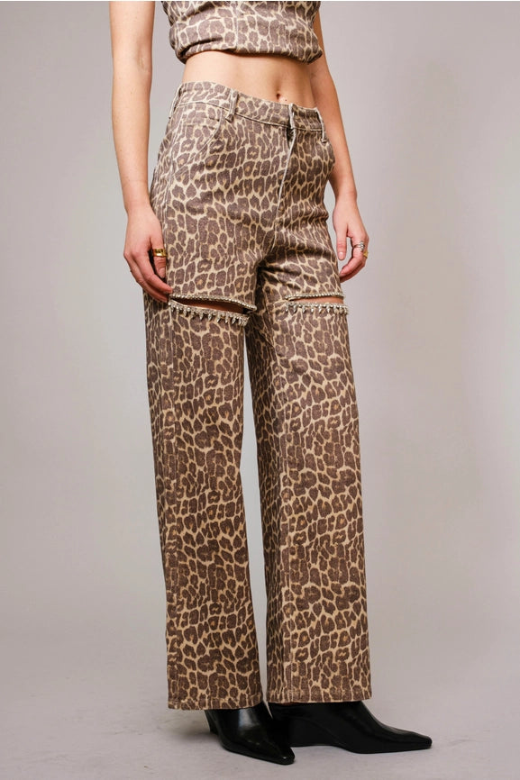 Leopard Print Rhinestone Cutout Jeans-Jeans-Blue B-S-LEOPARD-Urbanheer