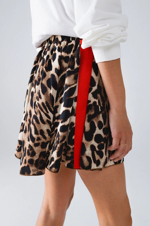 Leopard Print Shorts with Red Stripes On the Sides-Shorts-Q2-S-Brown-Urbanheer
