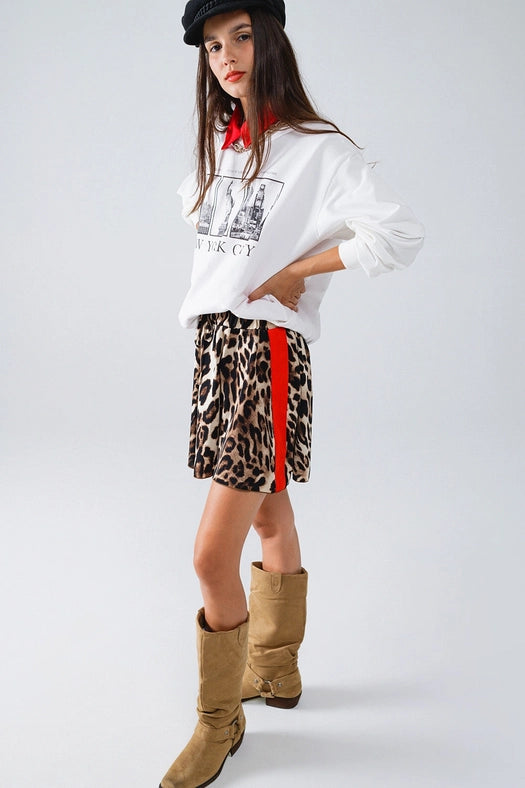 Leopard Print Shorts with Red Stripes On the Sides-Shorts-Q2-S-Brown-Urbanheer