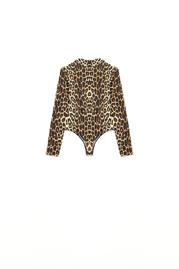 Leopard Print Spandex Body with Long Sleeve-Bodysuit-Q2-S-Brown-Urbanheer