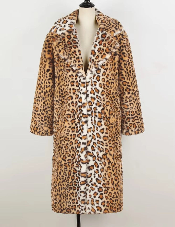 Leopard Print Suit Collar Midi Faux Fur Thermal Jacket-Jacket-Rosa Clothing-S-Leopard-Urbanheer