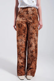 Leopard Print Wide Leg Pants in Brown-Pants-Q2-M-Brown-Urbanheer