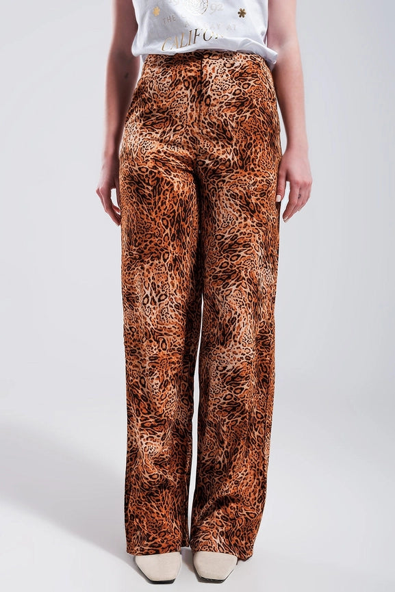 Leopard Print Wide Leg Pants in Brown-Pants-Q2-M-Brown-Urbanheer
