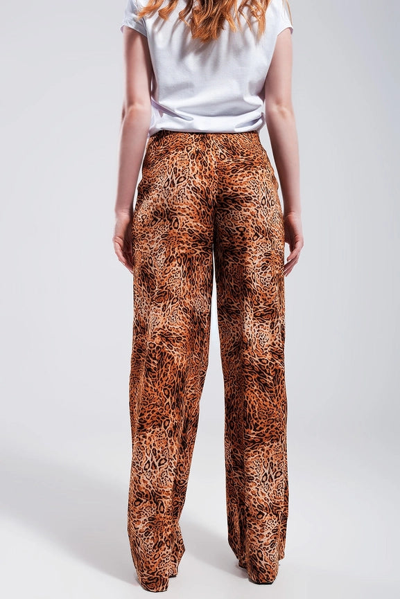Leopard Print Wide Leg Pants in Brown-Pants-Q2-M-Brown-Urbanheer