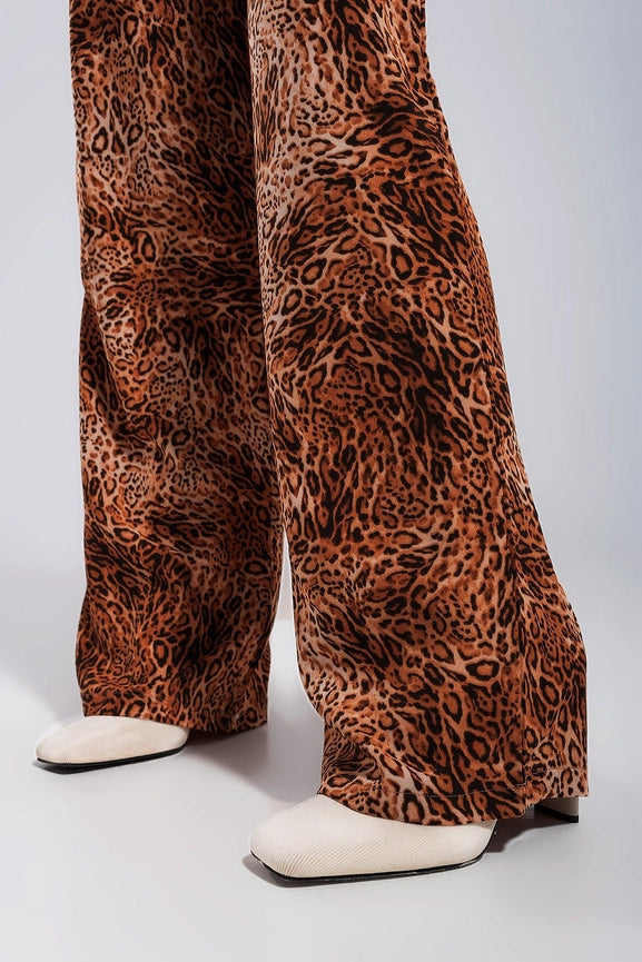 Leopard Print Wide Leg Pants in Brown-Pants-Q2-M-Brown-Urbanheer