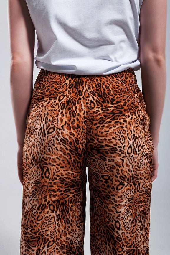 Leopard Print Wide Leg Pants in Brown-Pants-Q2-M-Brown-Urbanheer