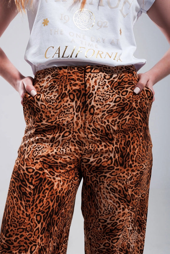 Leopard Print Wide Leg Pants in Brown-Pants-Q2-M-Brown-Urbanheer