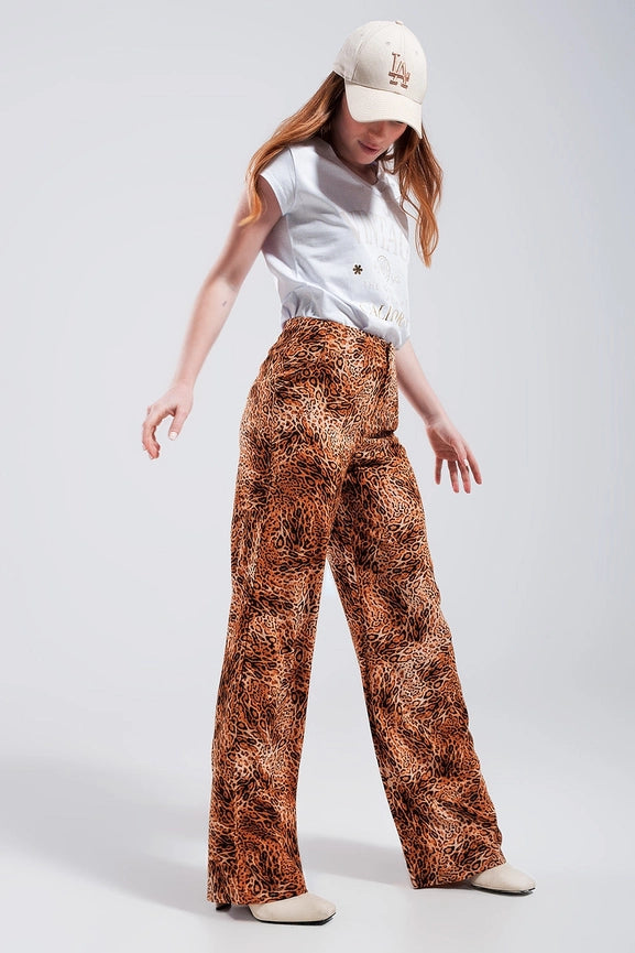 Leopard Print Wide Leg Pants in Brown-Pants-Q2-M-Brown-Urbanheer