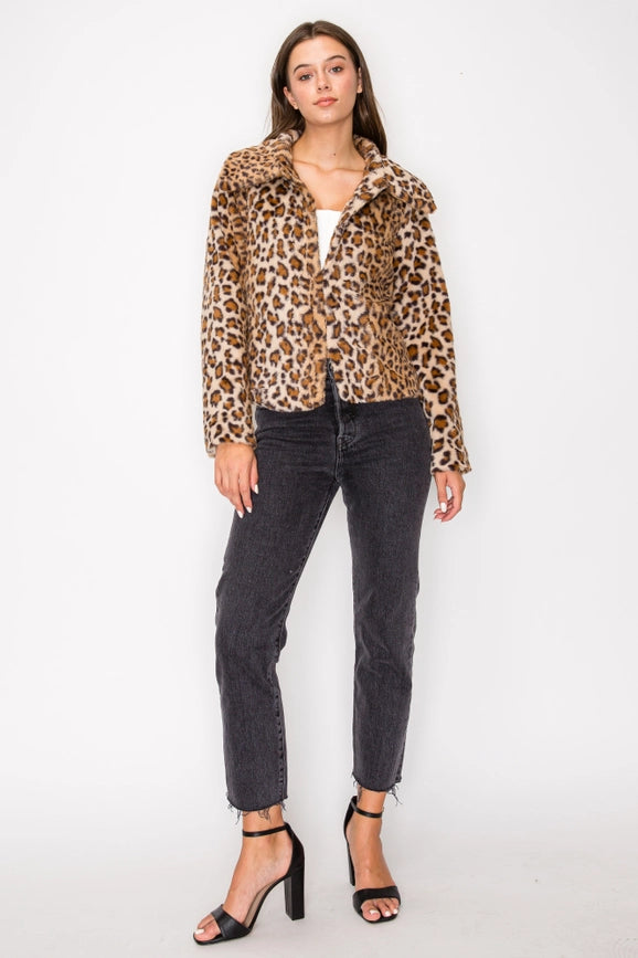 Leopard Printed Faux Fur Collared Jacket-Jacket-Edit by Nine-S-Leopard-Urbanheer
