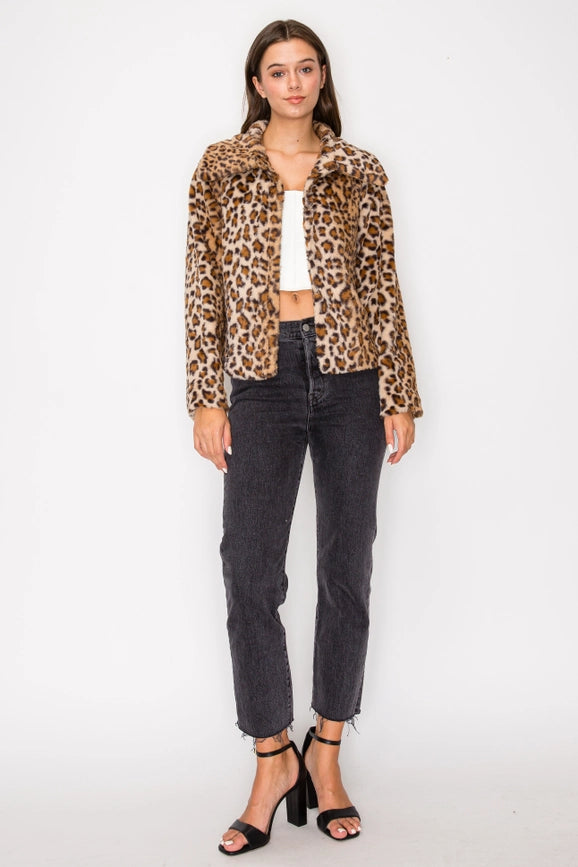 Leopard Printed Faux Fur Collared Jacket-Jacket-Edit by Nine-S-Leopard-Urbanheer