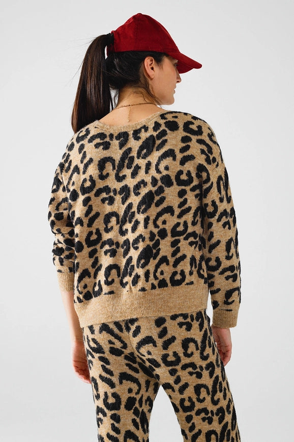 Leopard Printed Long Sleeve Cardigan with Bows Detail-Cardigan-Q2-OS-Brown-Urbanheer