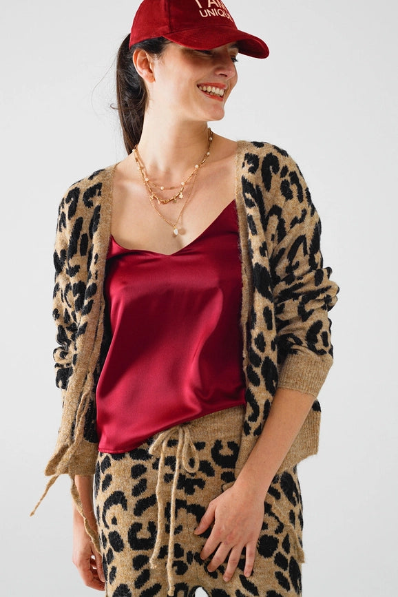 Leopard Printed Long Sleeve Cardigan with Bows Detail-Cardigan-Q2-OS-Brown-Urbanheer