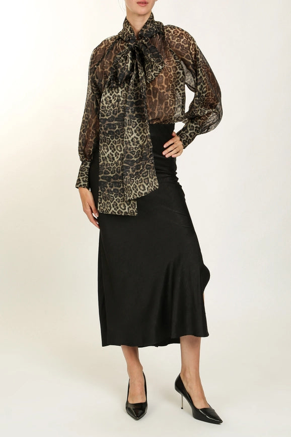 Leopard Printed Volume Bowtie Chiffon Blouse-Blouse-Beulah Style-S-Leopard-Urbanheer