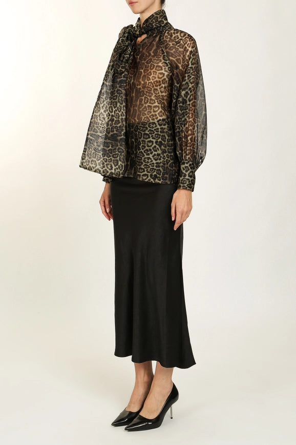 Leopard Printed Volume Bowtie Chiffon Blouse-Blouse-Beulah Style-S-Leopard-Urbanheer