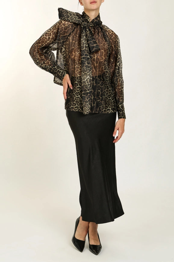 Leopard Printed Volume Bowtie Chiffon Blouse-Blouse-Beulah Style-S-Leopard-Urbanheer