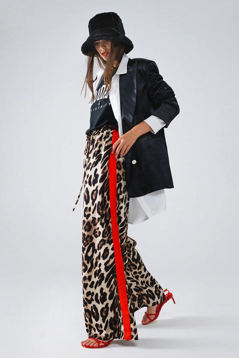 Leopard Straight Pants with Red Stripes Down the Sides-Pants-Q2-S-Brown-Urbanheer