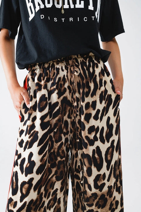 Leopard Straight Pants with Red Stripes Down the Sides-Pants-Q2-S-Brown-Urbanheer