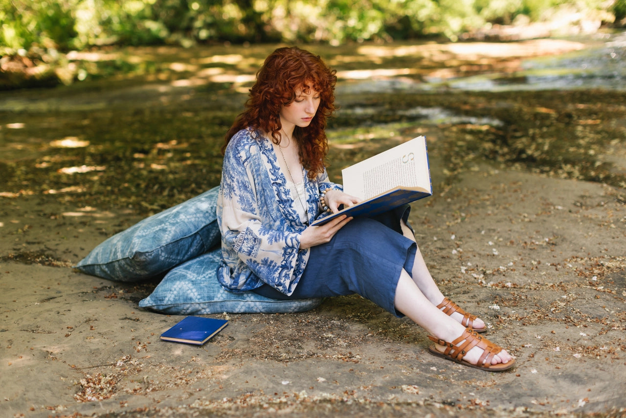 Let the Light in Pixie Duster Cropped Kimono w/ Delft Print-Kimono-Market of Stars-100% viscose-Urbanheer