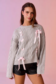 Lia Cable Knit Lace Up Sweater Grey-Sweater-Papermoon-S-Grey-Urbanheer