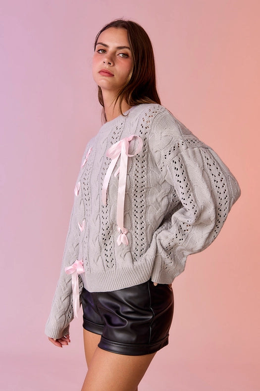 Lia Cable Knit Lace Up Sweater Grey-Sweater-Papermoon-S-Grey-Urbanheer