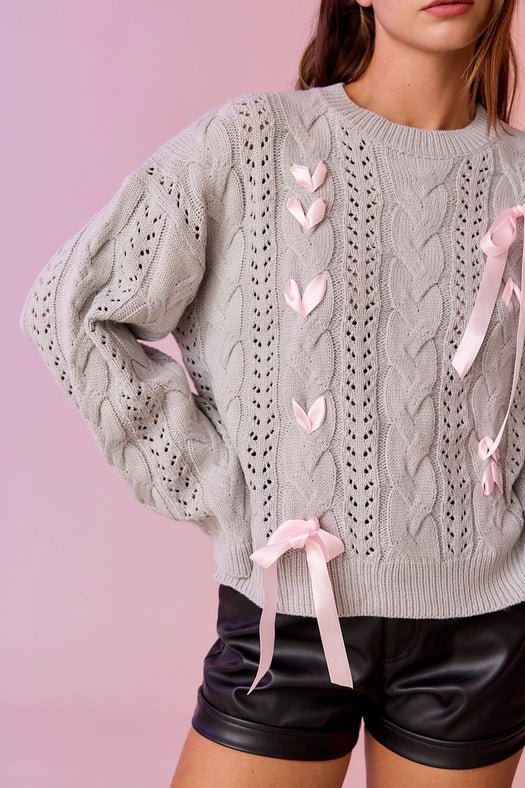 Lia Cable Knit Lace Up Sweater Grey-Sweater-Papermoon-S-Grey-Urbanheer