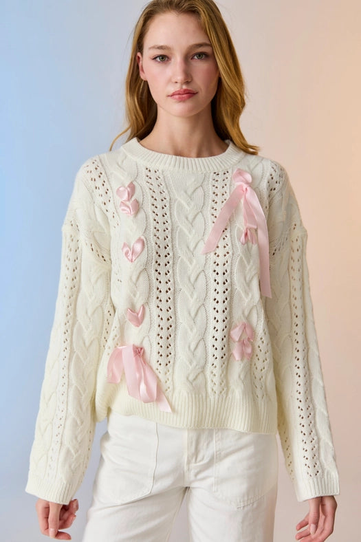 Lia Cable Knit Lace Up Sweater Ivory-Sweater-Papermoon-S-Ivory-Urbanheer