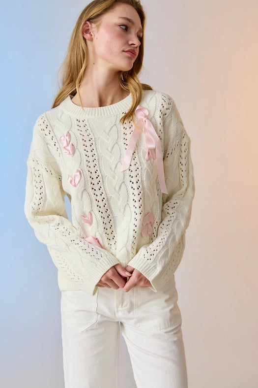 Lia Cable Knit Lace Up Sweater Ivory-Sweater-Papermoon-S-Ivory-Urbanheer