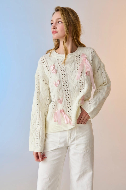 Lia Cable Knit Lace Up Sweater Ivory-Sweater-Papermoon-S-Ivory-Urbanheer