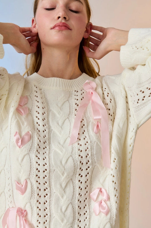 Lia Cable Knit Lace Up Sweater Ivory-Sweater-Papermoon-S-Ivory-Urbanheer