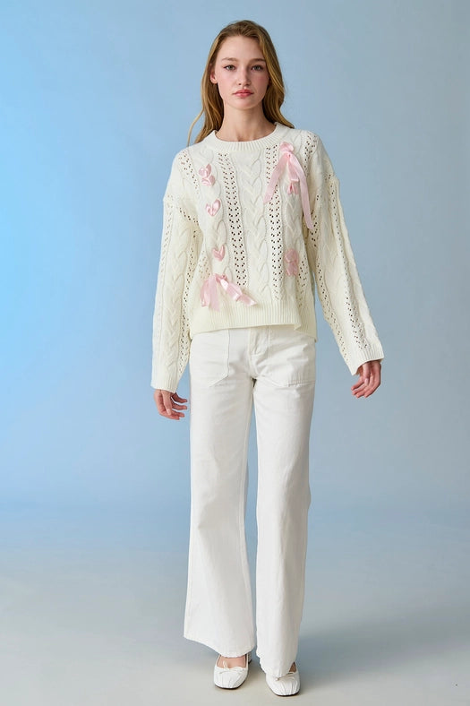 Lia Cable Knit Lace Up Sweater Ivory-Sweater-Papermoon-S-Ivory-Urbanheer