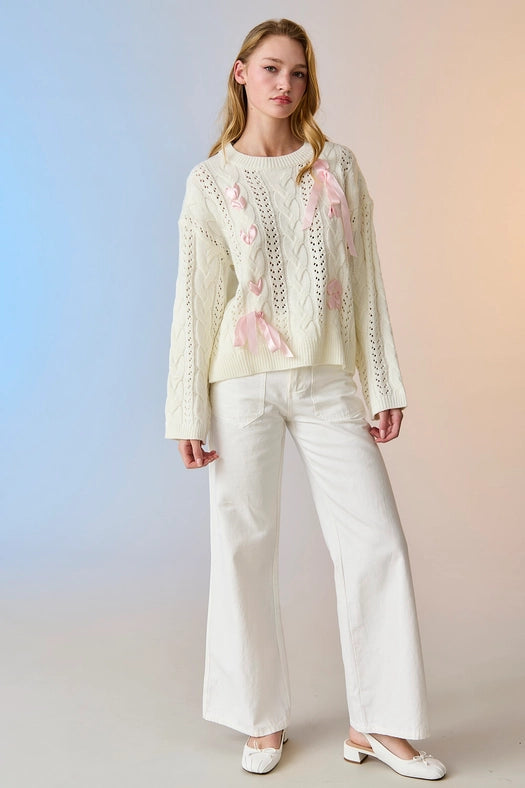 Lia Cable Knit Lace Up Sweater Ivory-Sweater-Papermoon-S-Ivory-Urbanheer