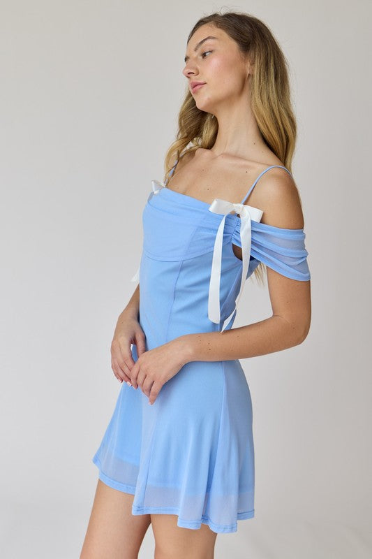 Lia Cold Shoulder Mesh Dress-Dress-Papermoon-S-Blue-Urbanheer