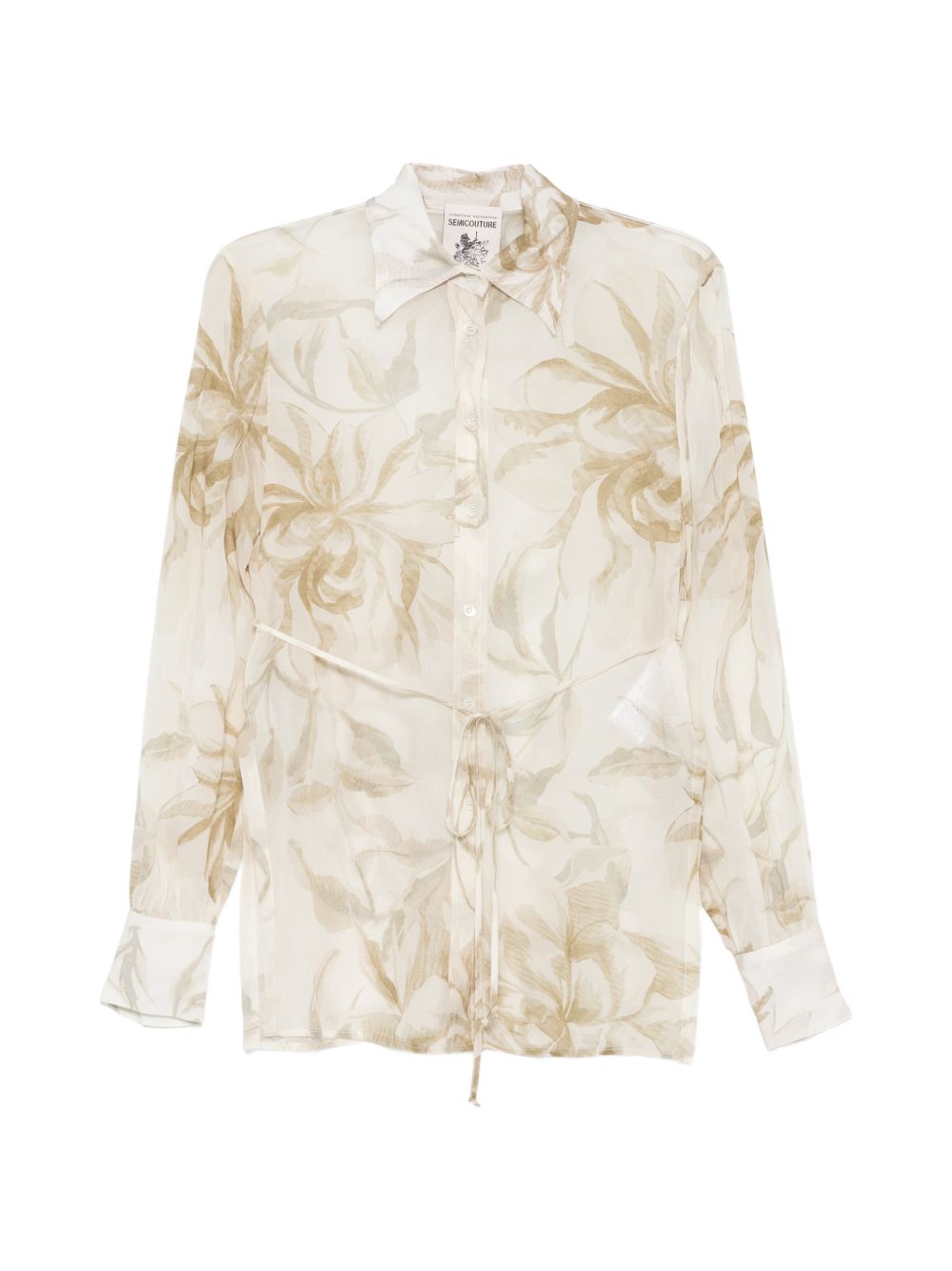 Light Beige Floral Tie-Waist Shirt for Comfort