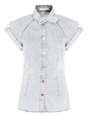 Light Blue Denim Tie-Detail Summer Top