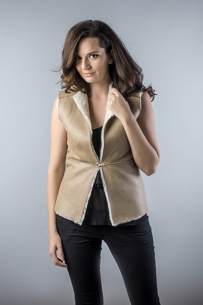 Light Brown Reversible Natural Nappa Sheepskin Fur Vest-Fur Vests & Gilets-Buy Me Fur Ltd-Light Brown-S-Genuine Merino Shearling Fur-Urbanheer