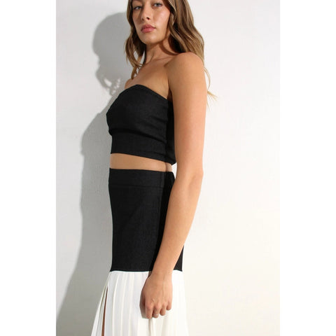 Light Denim Top and Pleated Slit Skirt Set DARK DENIM-Set-Mulla-S-LIGHT DENIM-Urbanheer