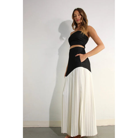 Light Denim Top and Pleated Slit Skirt Set DARK DENIM-Set-Mulla-S-LIGHT DENIM-Urbanheer