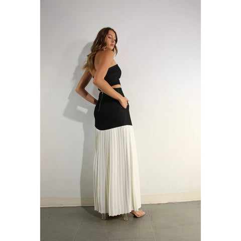 Light Denim Top and Pleated Slit Skirt Set DARK DENIM-Set-Mulla-S-LIGHT DENIM-Urbanheer